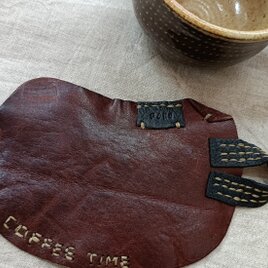 珈琲カップのレザーコースター　COFFEE TIME　濃いブラウン✗黒　オイルシュリンクレザー