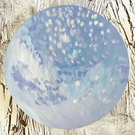 油彩・原画 『　優しい空　20266　』絵画 直径20cm 丸形アートキャンバス