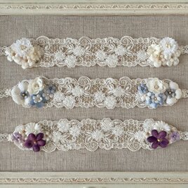ドール用染め花付きレースのヘッドドレス(L)