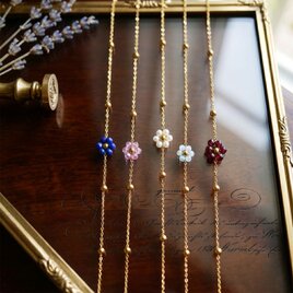 選べる天然石のフラワーブレスレス ラピスラズリ ピンクトパーズ アクアマリン ガーネット サージカルステンレス
