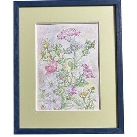 春の庭(水彩画、春、花、フレーム付き)