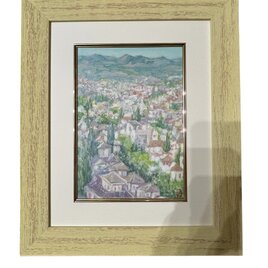 新緑のグラナダ(スペイン、グラナダ、油絵、額付き)