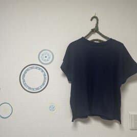 大人のデイリーTシャツ　プチハイネック　コットン　　ネイビー　日本製