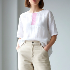 刺し子　Tシャツ風ブラウス【送料込み】サラシリメイク　ポジャギ風