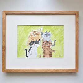 【原画】クラフトビールの夢を見た猫（額なしマット付）