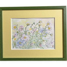 春の庭(水彩画、春、花、フレーム付き)