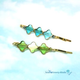 クローバーヘアピン2種セット＊Blue&Green