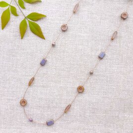 ＊チェコビーズ＆シルクコード＊ロングネックレス＊ライラック＊８７ｃｍ～＊