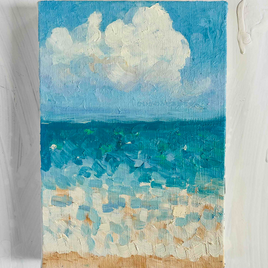 原画　油彩「朝の海　20266」絵画・サムホールサイズ （16×23㎝）アート・キャンバス