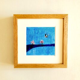 【原画・水彩画】「rainy day」 ※木製額縁入り（18㎝角）