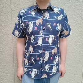 半袖和柄シャツ（ことわざと猫）