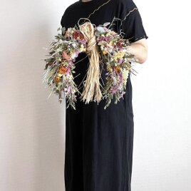 【約30㎝/縁起物✨️花の馬蹄リース】　お誕生日　新築祝　新築祝　御祝　退職祝　出産祝　父の日