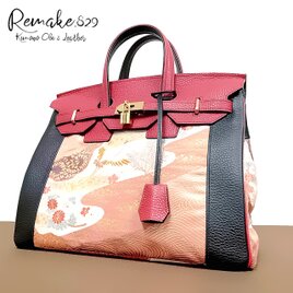 30サイズ#77◇着物帯と本革のリメイクバッグ◇remake.829 日本職