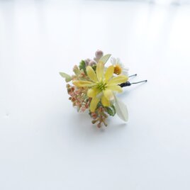 野の花 髪飾り｜Uピン｜デージー｜イエローグリーン｜浴衣・着物｜軽量