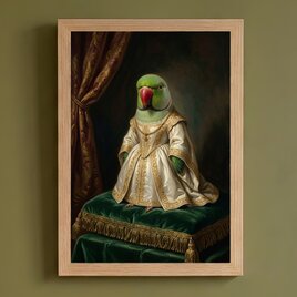 インコ（インドオオハナインコ）のルネサンス風肖像画 A4額装インテリア壁掛け