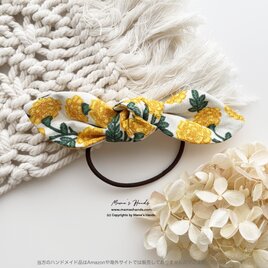 《レトロ 可愛い 黄色 花柄》ビンテージ スタイル レモン色 リボン ヘアゴム
