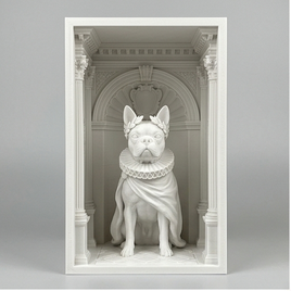 犬（ボストンテリア）の3Dプリント ブックヌーク 白PLA 本棚インテリア
