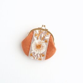 インド刺繍リボンのぽってりかわいい小さいがま口ポーチ　テラコッタ