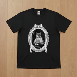 猫（ラグドール）半袖Tシャツ ルネサンス風モノクロアート ブラック 男女兼用