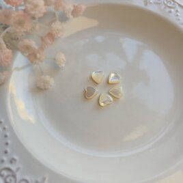 PD4マザーオブパールハートパーツ5個セット/白蝶貝ハートビーズ 約8mm／ハンドメイド ／穴あり／アクセサリーパーツ