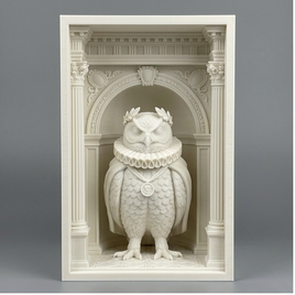 ベンガルワシミミズクの3Dプリント ブックヌーク 白PLA 本棚インテリア