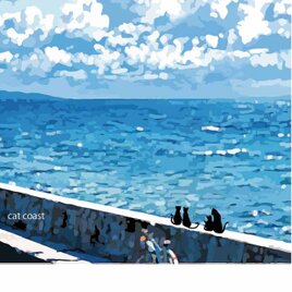 ネコの海辺　猫　送料無料 　アート/sei新着作品/新着順　イラスト　A4〜A0　ポスター　アートポスター　4220