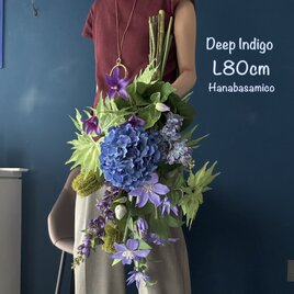 【存在感120%】80cmの圧倒的スケール！紫陽花とクレマチスが映える深藍の特大スワッグ