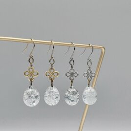 手作りガラスの泡玉ピアス クリスタルクリア ★金具変更OK ドロップ 雫 しずく ★送料無料