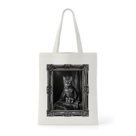 猫（ベンガル）トートバッグ ルネサンス風モノクロアート 額縁デザイン