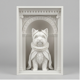 犬（ヨークシャーテリア）の3Dプリント ブックヌーク 白PLA 本棚インテリア