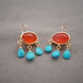 【colors】 18kgp ターコイズ×カーネリアンのシャンデリアピアス