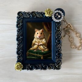 プディングハムスターバッグチャーム ルネサンス風 ブラック額縁デザイン