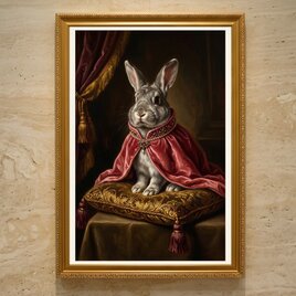 うさぎ（チンチラうさぎ）のルネサンス風肖像画 A3額装インテリア壁掛け