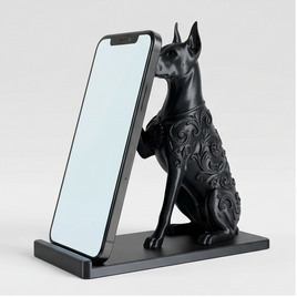 犬（ドーベルマン）のスマホスタンド 卓上 シルクブラック