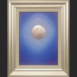 〇『プラチナ青のひかり』●がんどうあつし肉筆絵画油絵〇石川県産純プラチナ箔使用