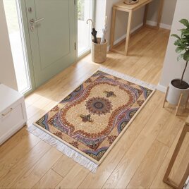 ペルシャ絨毯　ネイアブリシャム　カシャーン産　ハイブリッドラグ　90x60㎝　黄金色　PS10775