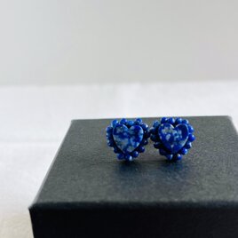 【天然石刺繍／ピアス】Heartラピスラズリ×つぶつぶラピスラズリ
