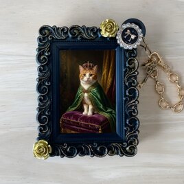 猫（マンチカン）バッグチャーム ルネサンス風 ブラック額縁デザイン