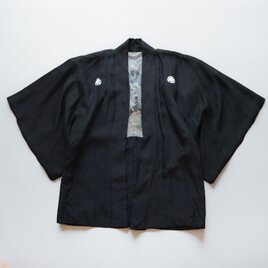 【正絹・五つ紋】富士山山水画 羽裏 黒羽織｜男性用 礼装 ジャパンヴィンテージ