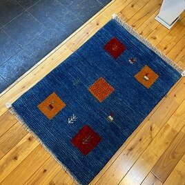ペルシャ　ダバールギャッベ　玄関マット　ラグ　89×60㎝　　ブルー　B1493