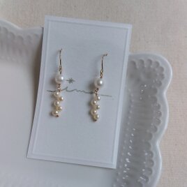 14kgf オレンジカラー淡水パールの春色ナチュラルピアス | iichi 日々
