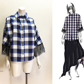 【1点もの・デザイン画付き】ゆったり先染めチェック生地ブラウス（KOJI TOYODA）