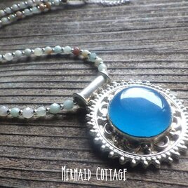 *2WAY* Sol Ocean HUGE Chalcedony 特大ブルーカルセドニーの太陽とアマゾナイトネックレス
