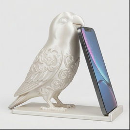 インコ（コザクラインコ）のスマホスタンド 卓上 シルクホワイト