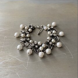 Vintage 90s-00s retro botanical crystal bijou×pearl bracelet