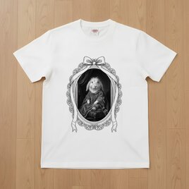 フレンチアンゴラ半袖Tシャツ ルネサンス風モノクロ ホワイト 男女兼用