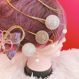 玉☆梅の花☆菊の花☆3点セット☆お祭り髪飾り☆水引髪飾り☆七五三髪