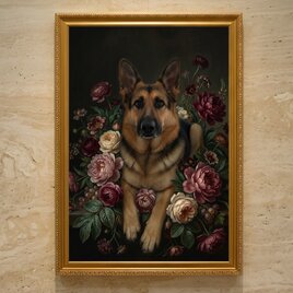 犬（ジャーマンシェパード）のルネサンス風肖像画 A4額装インテリア