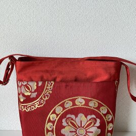 やさしい桜色の帯リメイクバッグ｜和モダンな幾何花模様の上品トート