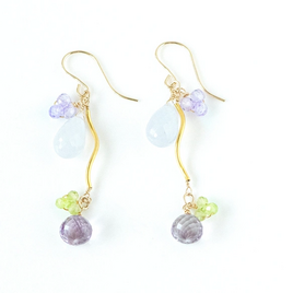 大粒アメトリンの雫ロングピアス アクアマリンとハートクォーツ
